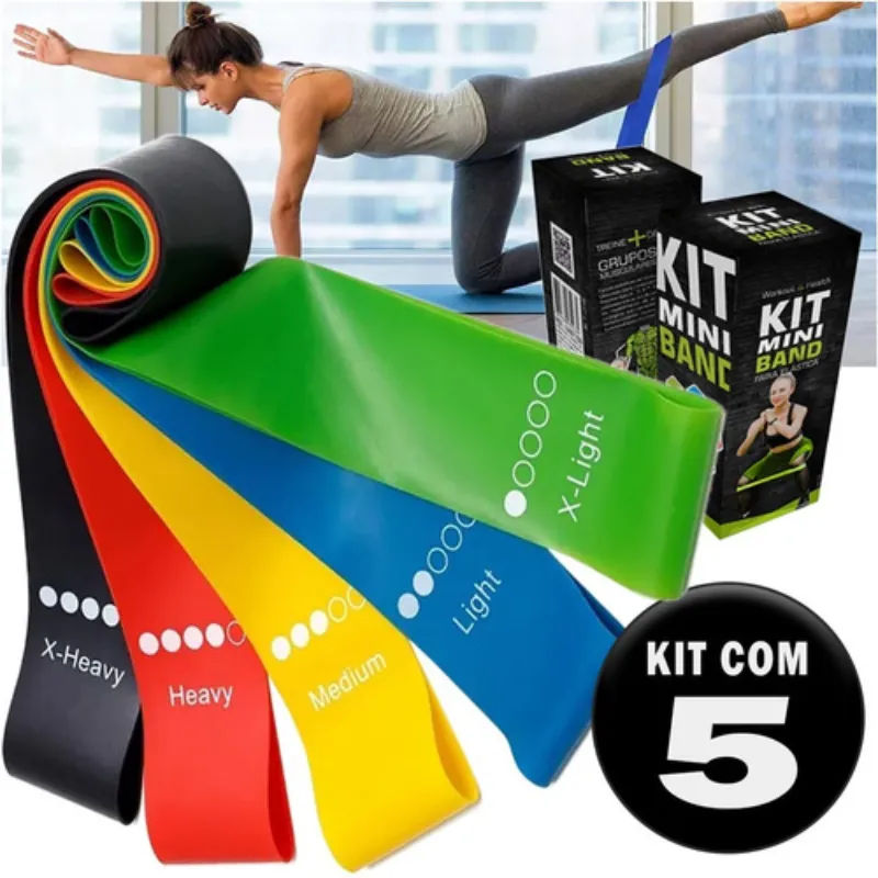 Kit 5 Faixas elásticas para exercícios físicos